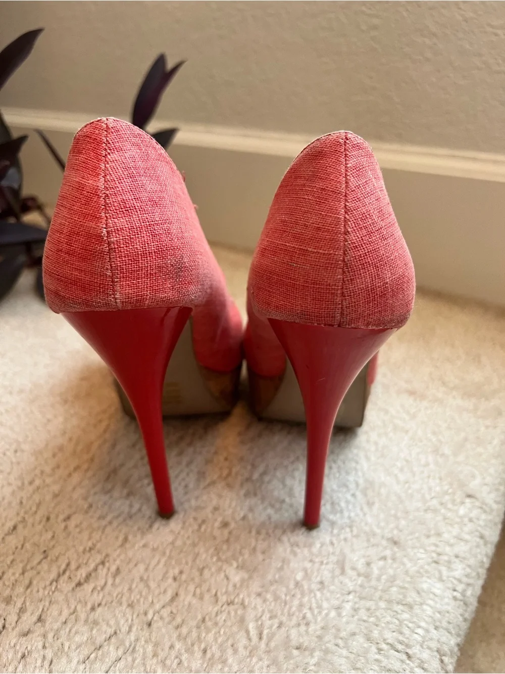 Women's Coral Peach Platform Pumps with Floral Accent 8 Feminine Sexy Gorgeous